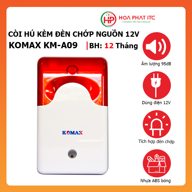 Còi hú kèm đèn chớp 12V Komax KM-A09 - Hàng chính hãng