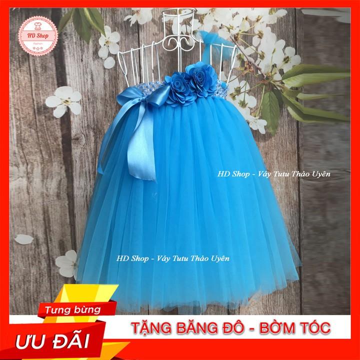 Đầm công chúa cho bé ️️ đầm công chúa xanh dương 2 bông cho bé yêu