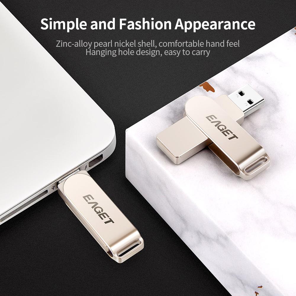 
Ổ đĩa flash di động tốc độ cao Dung lượng lớn cho máy tính xách tay PC USB EAGET F60 64GB Metal U Disk USB3.0 