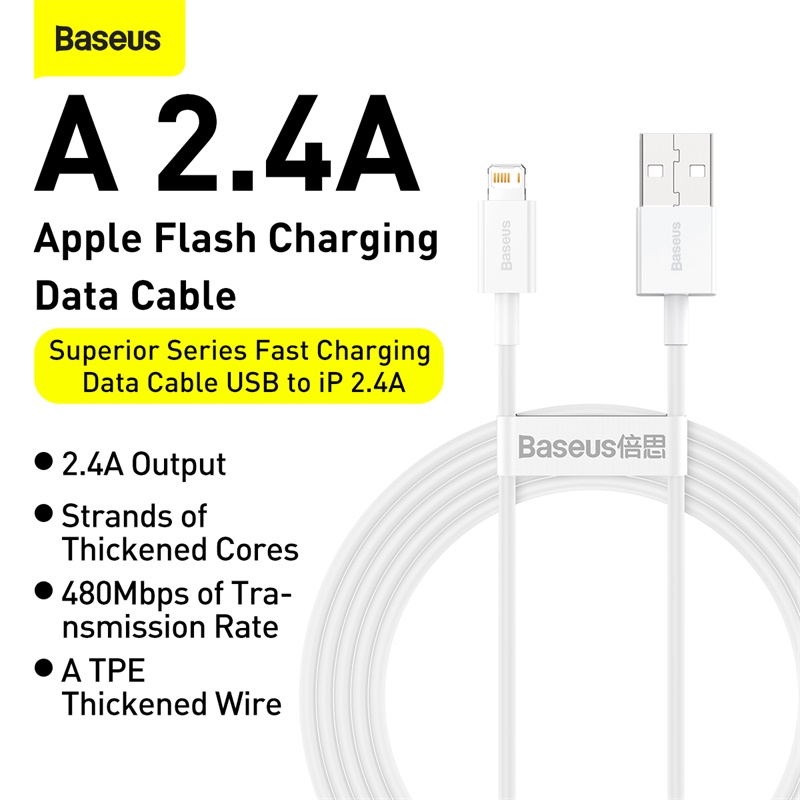 Cáp sạc Ln Baseus Superior Series Fast Charging Data Cable cho iPhone/ iPad (2.4A, 480Mbps, Fast charge, ABS/ TPE Cable) (Hàng chính hãng)