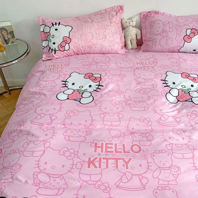 Bộ chăn ga gối Kitty hồng Cotton Poly cao cấp LEEBedding, chăn ga Hàn Quốc, miễn phí bo chun ga giường theo yêu cầu