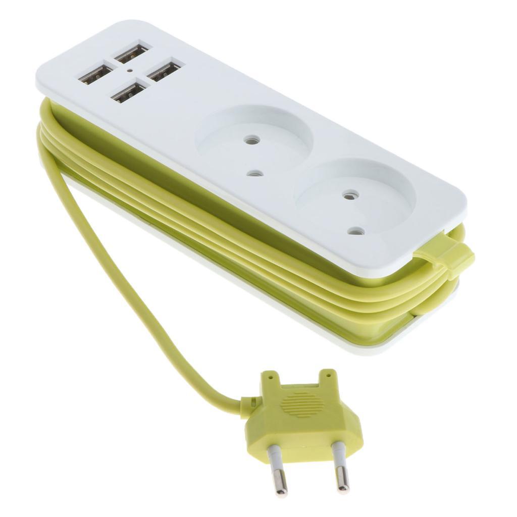 EU Plug Extension Socket Outlet Hub Travel Power Strip 6-Ports with 4 USB