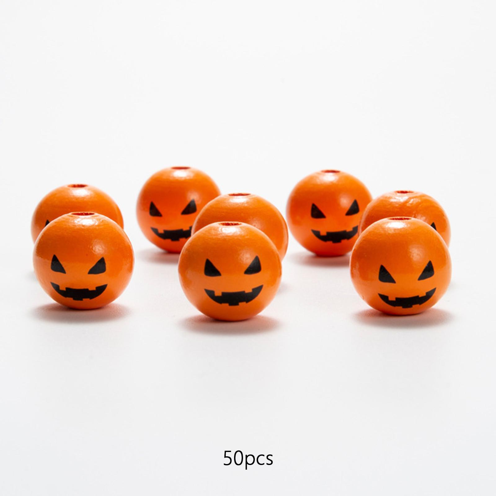 50 Pieces Halloween Wood Round Craft Beads, Farmhouse Wooden Spacer Beads for Halloween Decoration DIY Crafts Home Decor
