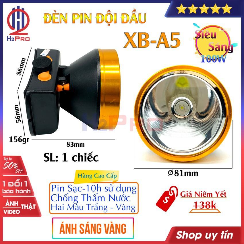 Đèn pin đội đầu siêu sáng 100W XB-A5 H2Pro cao cấp LED-pin sạc 2400mah-dùng 8-15h-chống nước (1 bộ), ánh sáng trắng-vàng