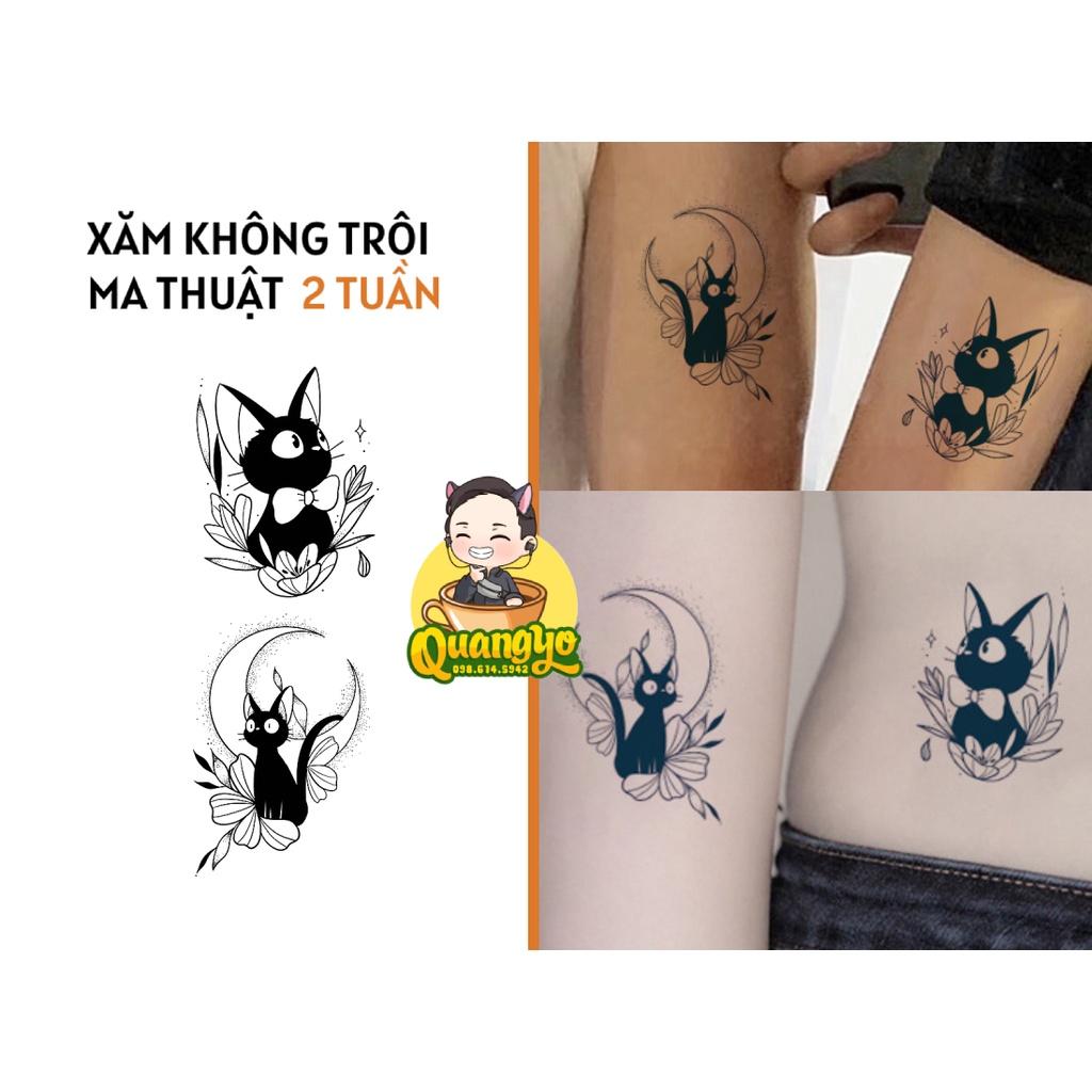 Hình xăm không trôi con mèo anime Jiji, Phù thuỷ Kiki Nhật Bản, mặt trăng, Xăm giống Inkaholic