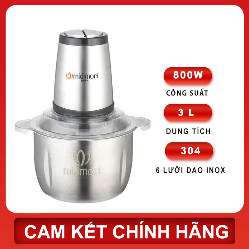 Máy Xay Thịt Cối Inox 3 Lít Midimori (800W) - Hàng Chính Hãng