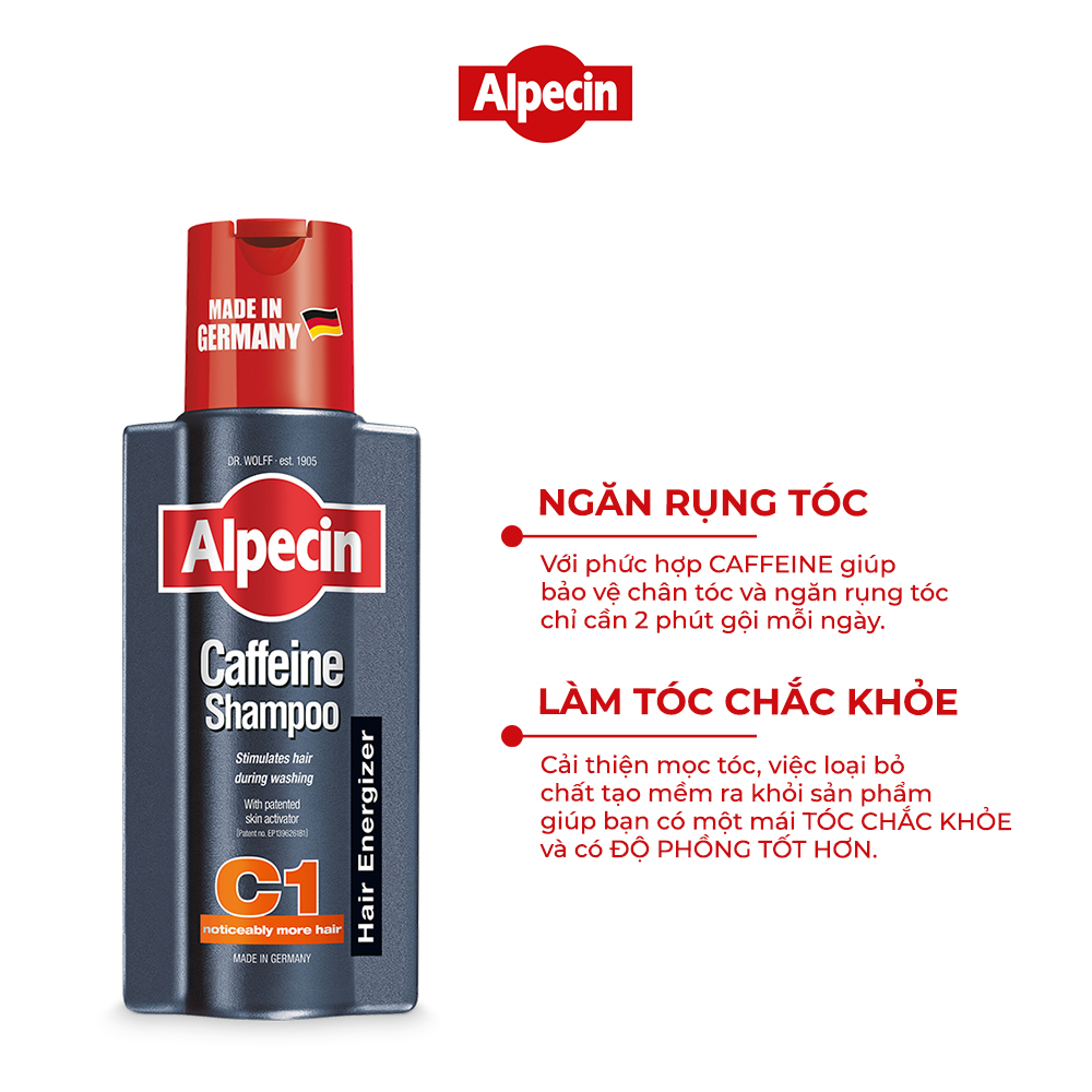 Combo 6 Dầu gội Caffeine Alpecin C1 250ml, ngăn rụng tóc và kích thích tóc mọc chắc khỏe, cho nam