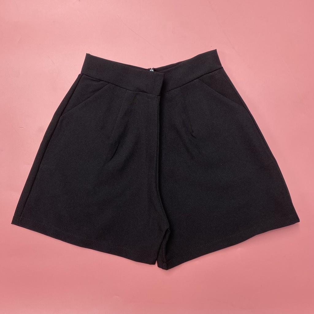Quần Short Nữ Dáng Ngắn Khóa kéo sau Phong Cách Hàn Quốc