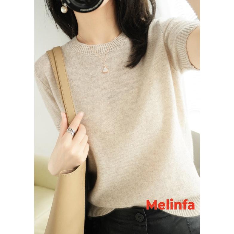 Áo len nữ cổ tròn ngắn tay hiện đại trẻ trung len dệt kim mềm mịn co giãn dán mã VAA0316
