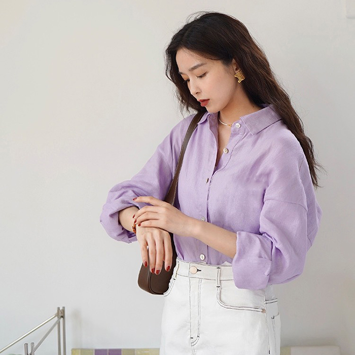 Áo sơ mi nữ form rộng Linen Premium rơt vai trẻ trung ArcticHunter, thời trang thương hiệu chính hãng