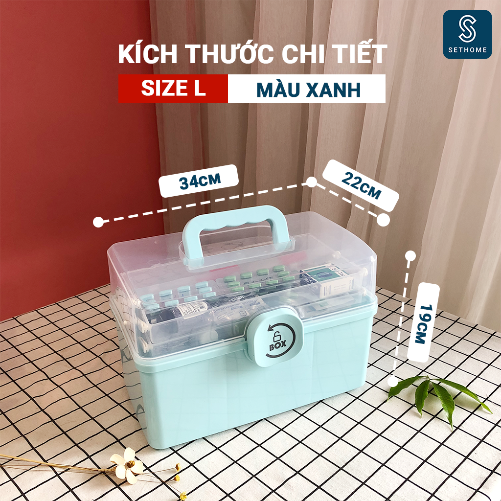 Hộp đựng thuốc gia đình 3 tầng SETHOME phân loại các loại thuốc, có tay cầm và khoá hộp chắc chắn, chất liệu pp siêu bền