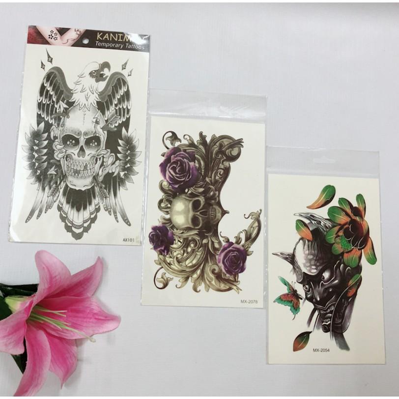 Combo 3 miếng hình xăm đầu lâu các kiểu 15x22cm- mua 2 combo tặng 10x20cm