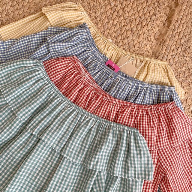 Áo sơ mi trễ vai caro