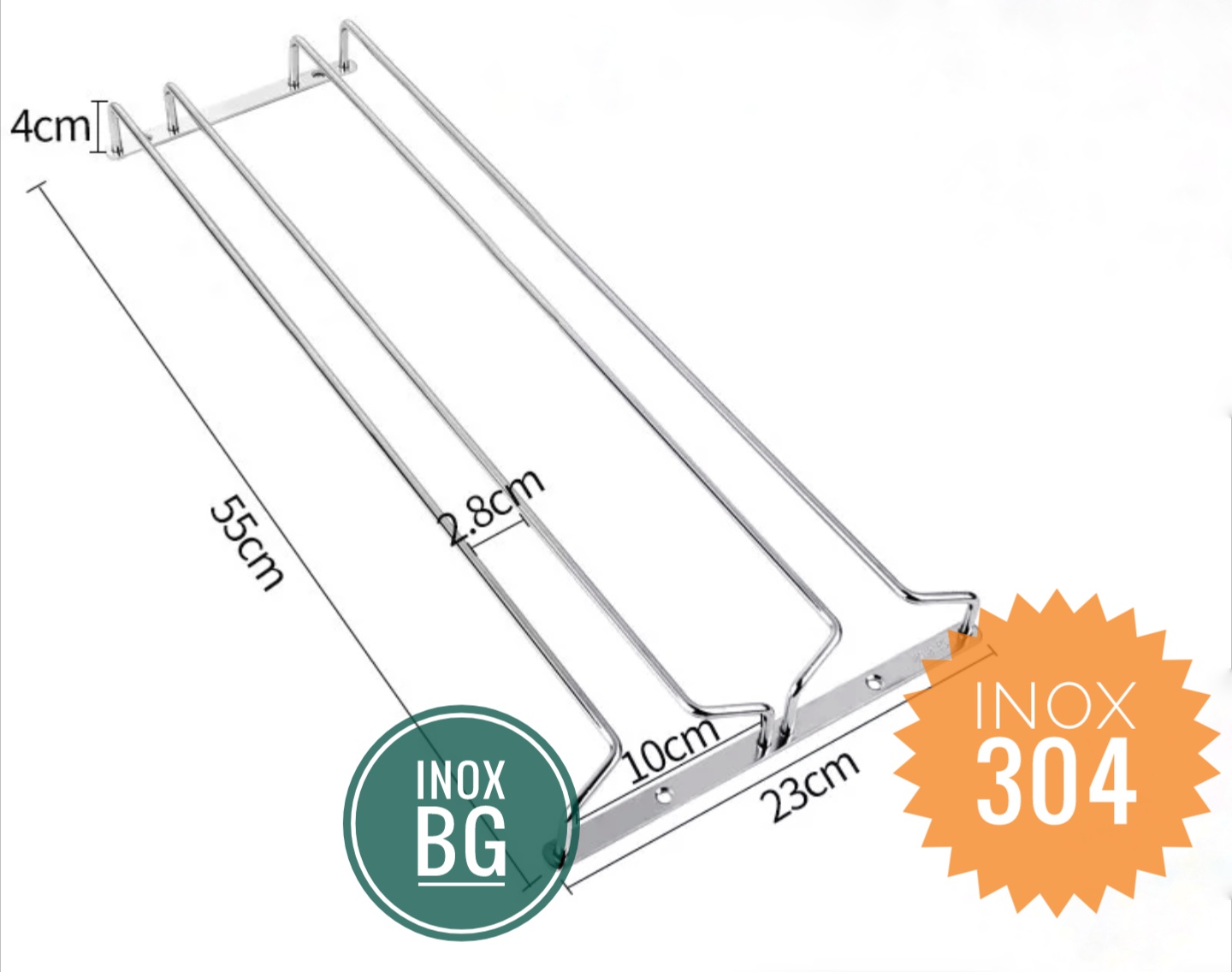 Giá treo ly, gài ly sâu 55cm chất liệu inox 304 bền bỉ với thời gian