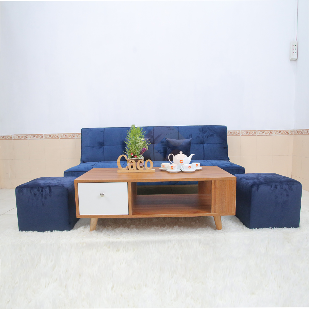 BỘ BÀN GHẾ SOFA BED CACO MÀU NHUNG XANH DƯƠNG