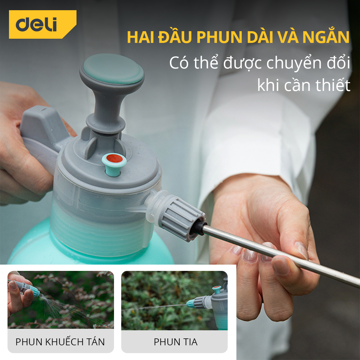 Bình Xịt Tưới Cây Deli 2 Lít, 2 Vòi Dài / Ngắn Tiện Dụng, Phun Sương Tưới Cây Cảnh, Làm Vườn, Chất Liệu An Toàn DL581020