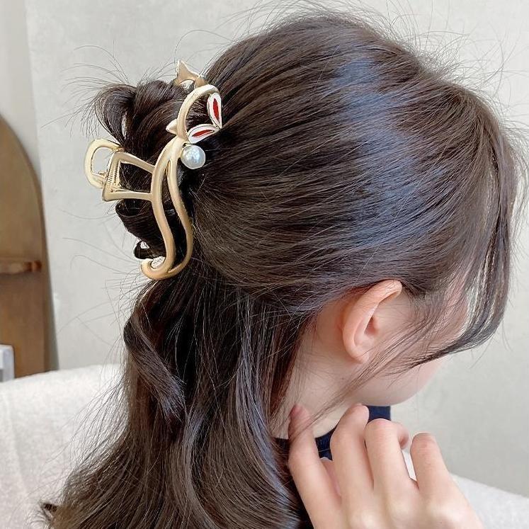 Kẹp tóc càng cua kim loại hình Hồ ly đính ngọc sang chảnh
