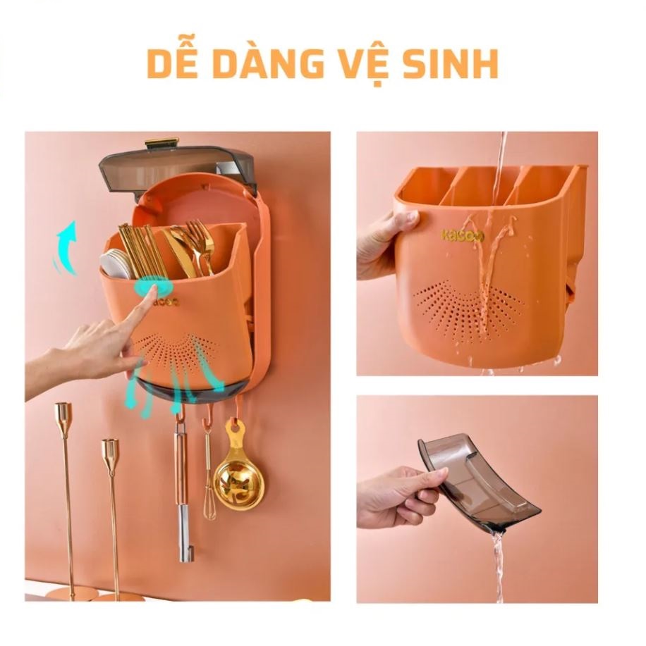 Hộp Đựng Đũa Muỗng Dán Tường Có Nắp Đậy Chống Bụi Bẩn