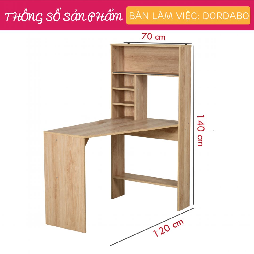 Bàn làm việc, bàn học gỗ hiện đại SMLIFE Dordabo | Gỗ MDF dày 17mm chống ẩm | D120xR70xC140cm