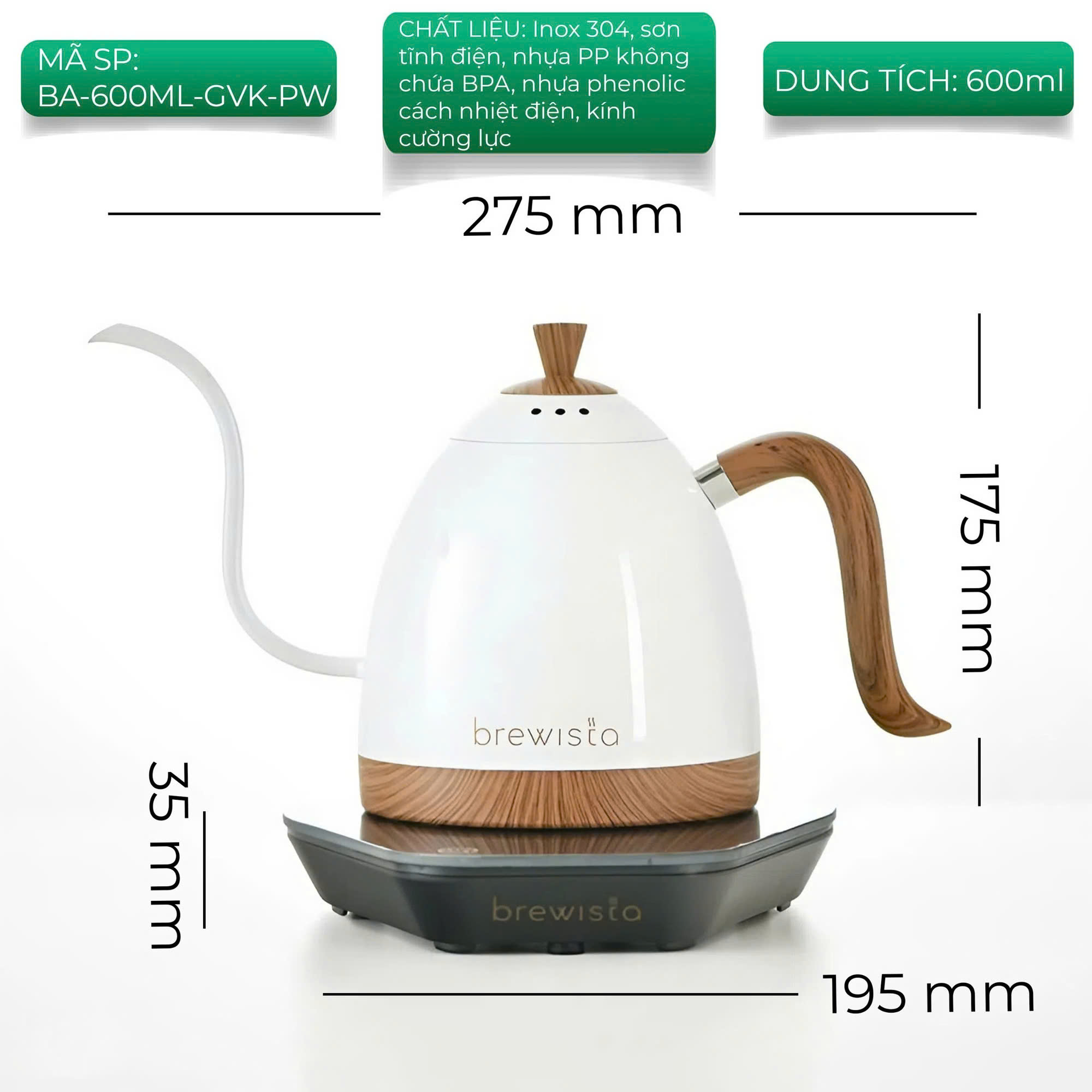 Hàng chính hãng ấm đun rót cà phê Brewista Artisan 600ml Gen 3 Pro 1500w