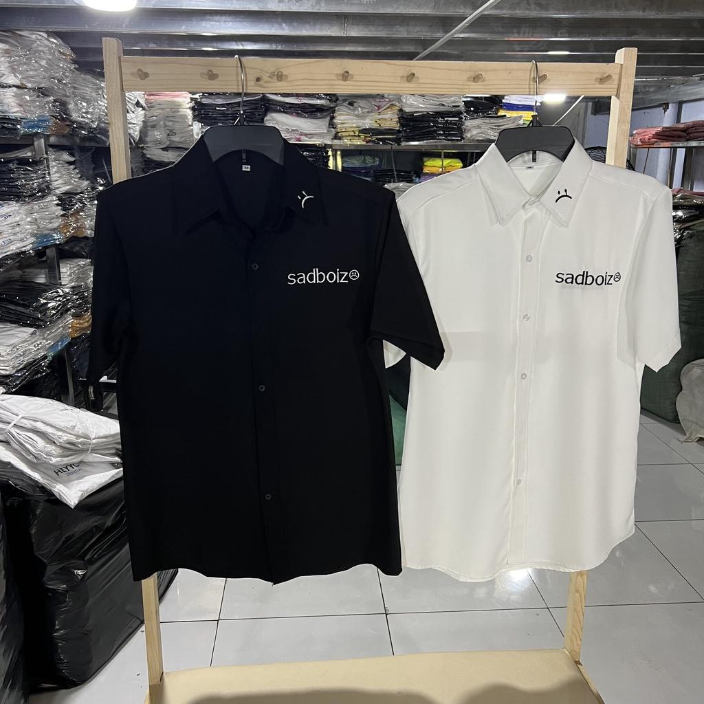 Áo sơ mi tay ngắn nam nữ unisex màu đen thêu chữ mẫu Sadboiz