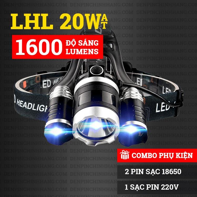 Đèn Pin Đội Đầu 3 Bóng Led Siêu Sáng HIGH POWER HEADLAMP T6, Sạc Pin Siêu Tiện Dụng