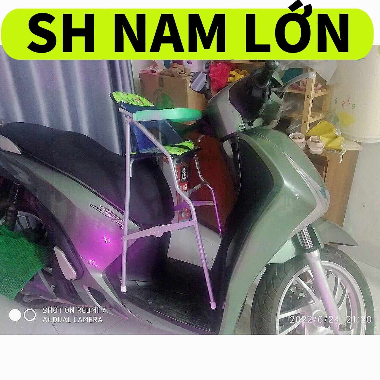 Ghế ngồi xe SH Ý 300i - 350i cho bé , GHẾ GA XẾP SẮT SƠN TĨNH ĐIỆN