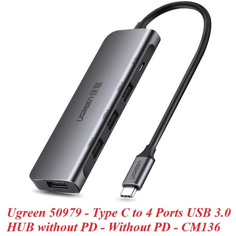 Ugreen UG50979CM136TK Bộ chuyển đổi TYPE C sang 4 USB 3.0 + hỗ trợ nguồn MICRO USB - HÀNG CHÍNH HÃNG