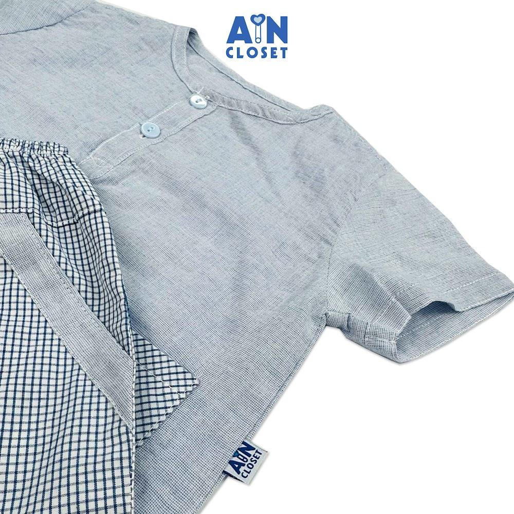 Bộ quần áo ngắn unisex cho bé họa tiết Caro Nhí Xám cotton - AICDBTINELEX - AIN Closet