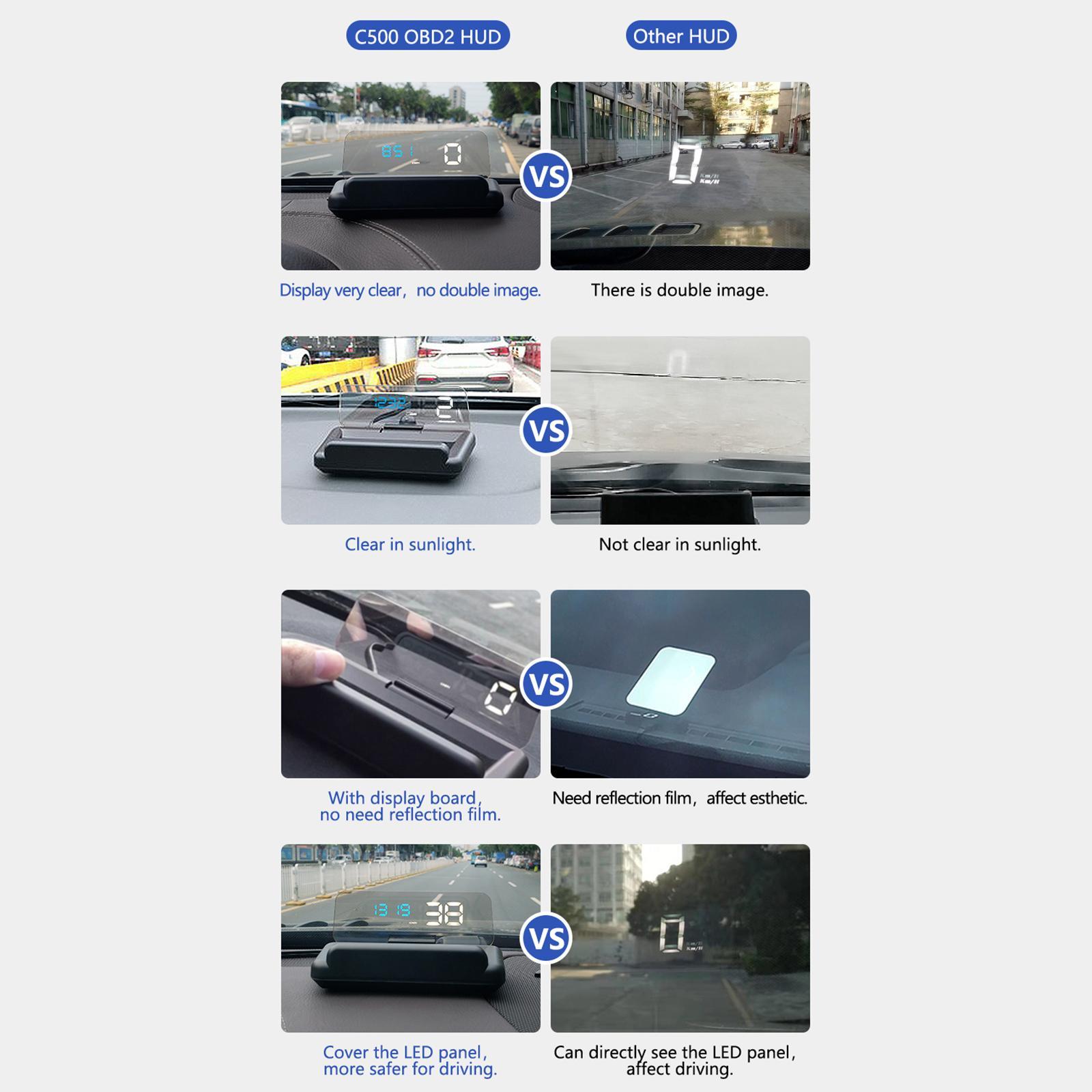 Car HUD Head up Display, Water Temp Alarm, 3D Tired Alarm, Windshield Projector, HUD Projection, Digital Speedometer, for All Cars