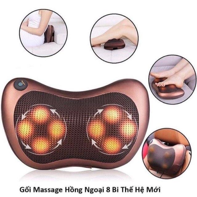 Gối Massage Hồng Ngoại 8 Bi, Dụng Cụ Massage Cổ, Lưng, Bụng, Nhỏ Gọn Tiện Lợi Dễ Mang Theo