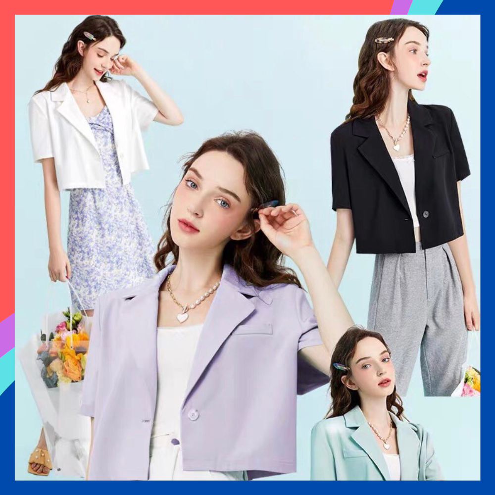 Áo Vest Croptop Nữ Dáng Ngắn Cá Tính Áo khoác Blazer Nữ Chất Tuyết Mưa Cao Cấp Hàng Thiết Kế Tay Lỡ Phong Cách Hàn Quốc