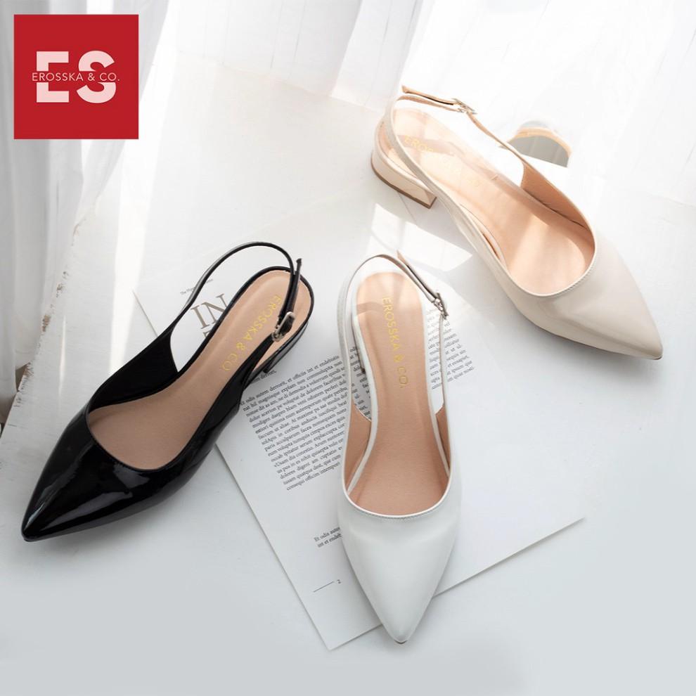 Giày cao gót slingback Erosska mũi nhọn da bóng kiểu dáng basic cao 3cm màu kem - EL012