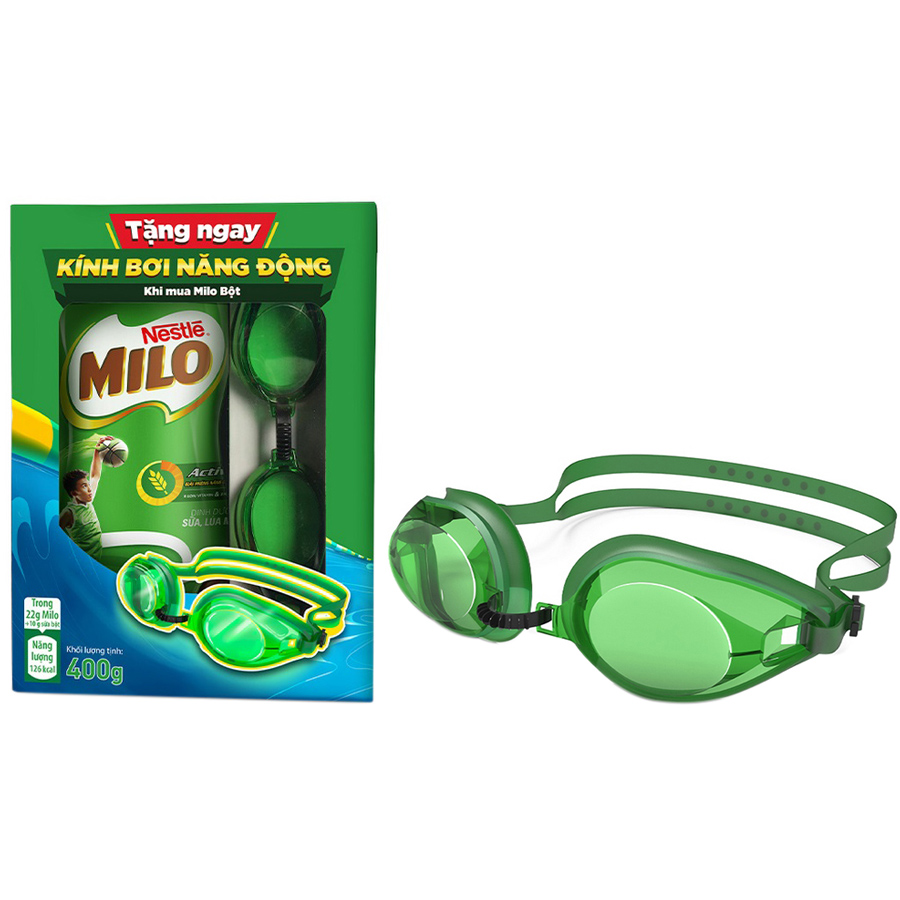 Thức Uống Lúa Mạch Nestlé Milo Nguyên Chất Hũ Nhựa (400g) - Tặng Kèm Kính Bơi Năng Động