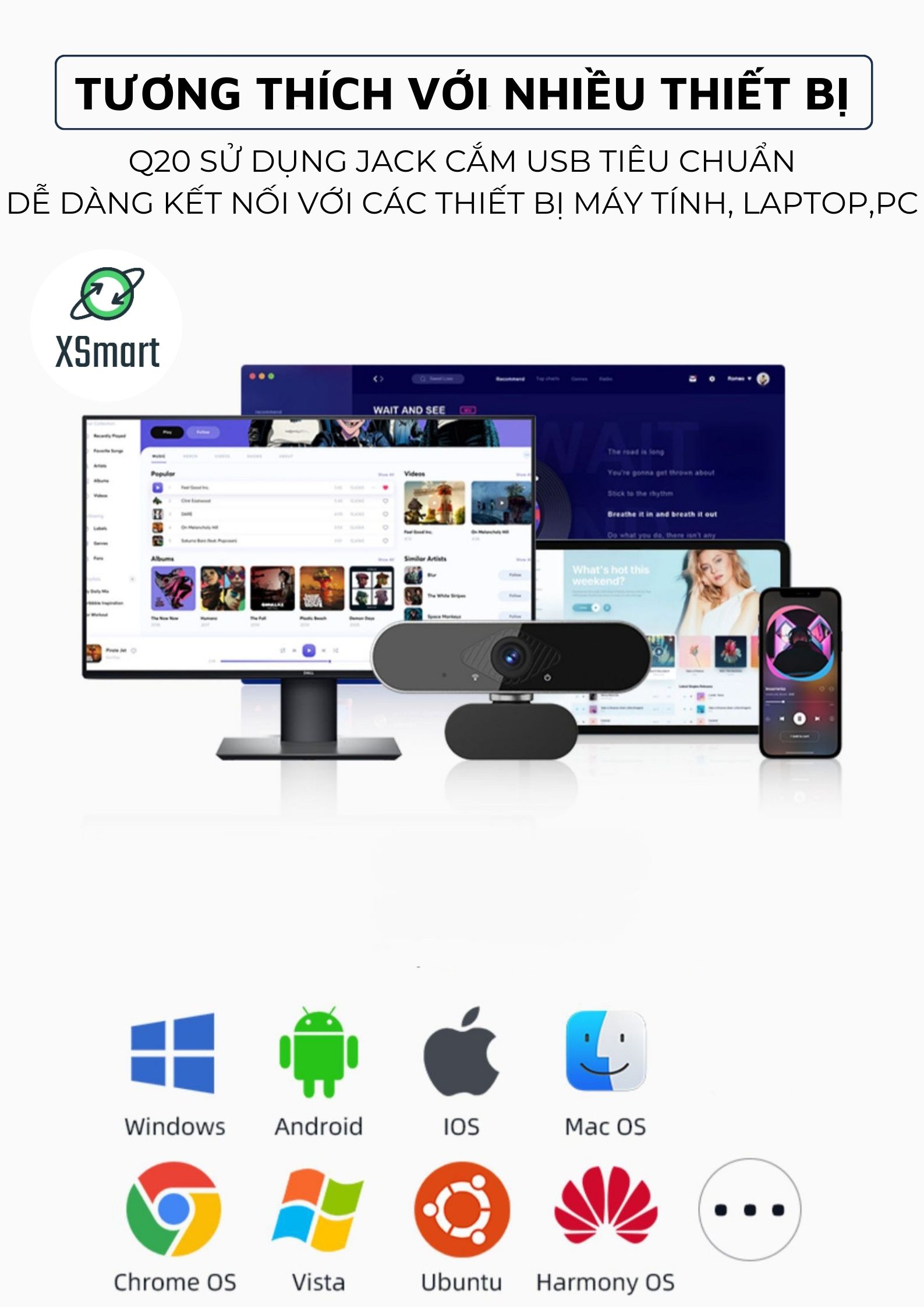 Webcam máy tính laptop cao cấp Q20 PRO 2K Camera Siêu Nét có mic hỗ trợ học online, livestream-Hàng Chính Hãng