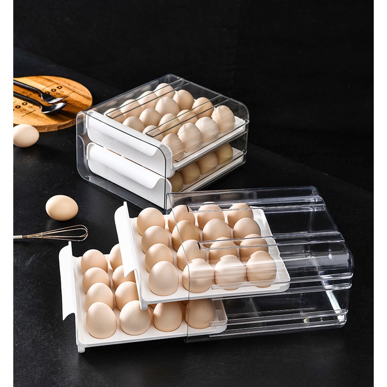 Khay Đựng Trứng 2 Tầng 32 Ô Kéo Rút Thông Minh Chất Liệu Nhựa PP Siêu Bền Phong Cách Nhật Bản Hộp Bảo Quản Trứng Tiện Lợi Cho Gia Đìnhh