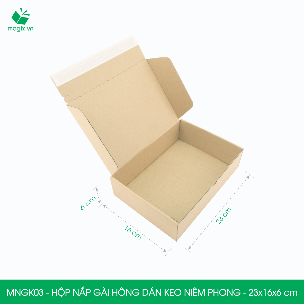 MNGK03 -  23x16x6cm - COMBO 100 HỘP CARTON NẮP GÀI HÔNG CÓ KEO NIÊM PHONG - THÙNG HỘP CARTON ĐÓNG HÀNG