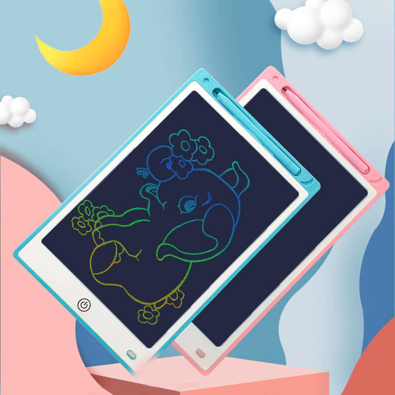 Bảng Viết Cảm Ứng Điện Tử 3D Đa Sắc 12 Inch Thông Minh Tự Xóa Dành Cho Bé - Bảng Vẽ Đồ Họa Bút Dạy Học LCD Xanh Dương