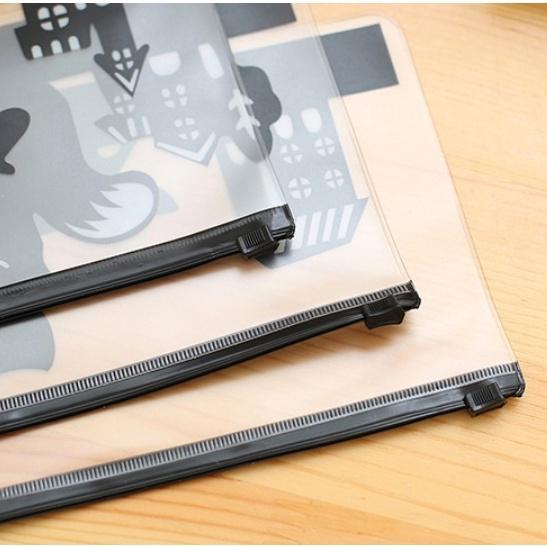 Túi đựng bút trong suốt viền đen có khóa kéo 20,4*13,5 cm - Túi đựng bút động vật dễ thương Duashop