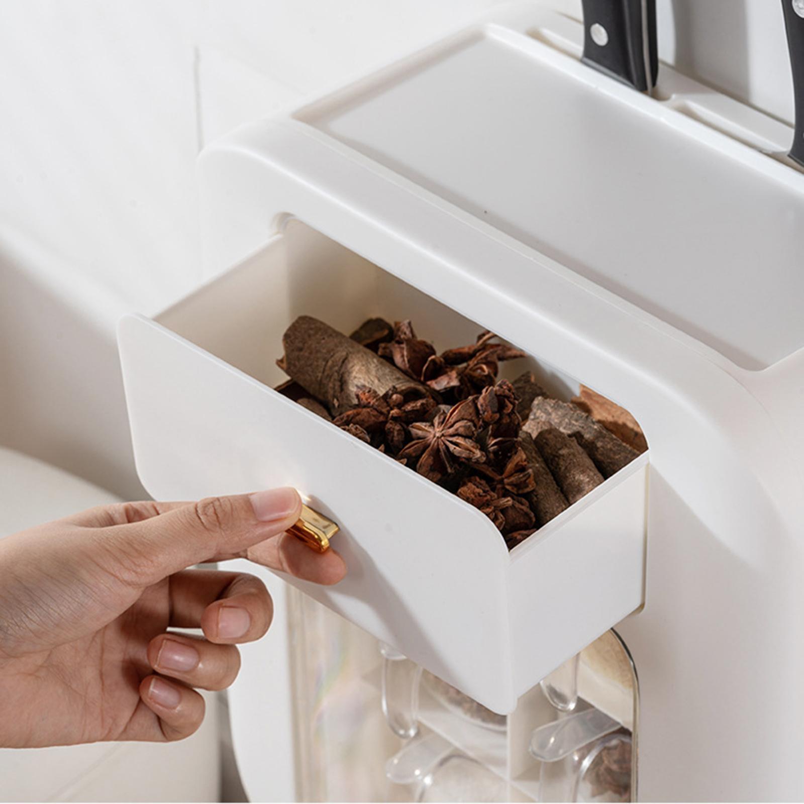 Wall Mount Spice Rack Seasoning Storage Box Kitchen Organizer Rack White