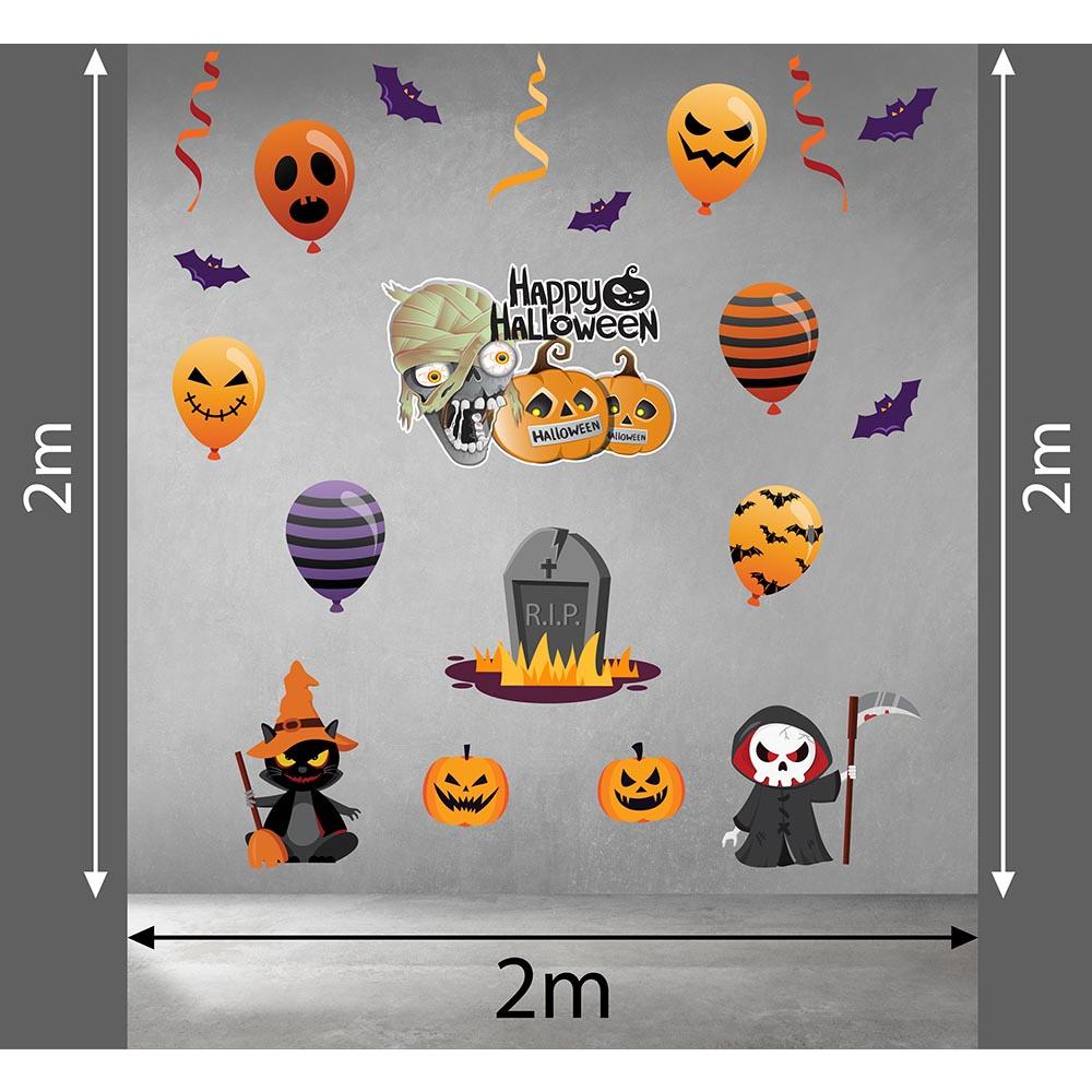 DECAL TRANG TRÍ HALLOWEEN 2021 COMBO XƯƠNG SỌ VÀ BIA MỘ
