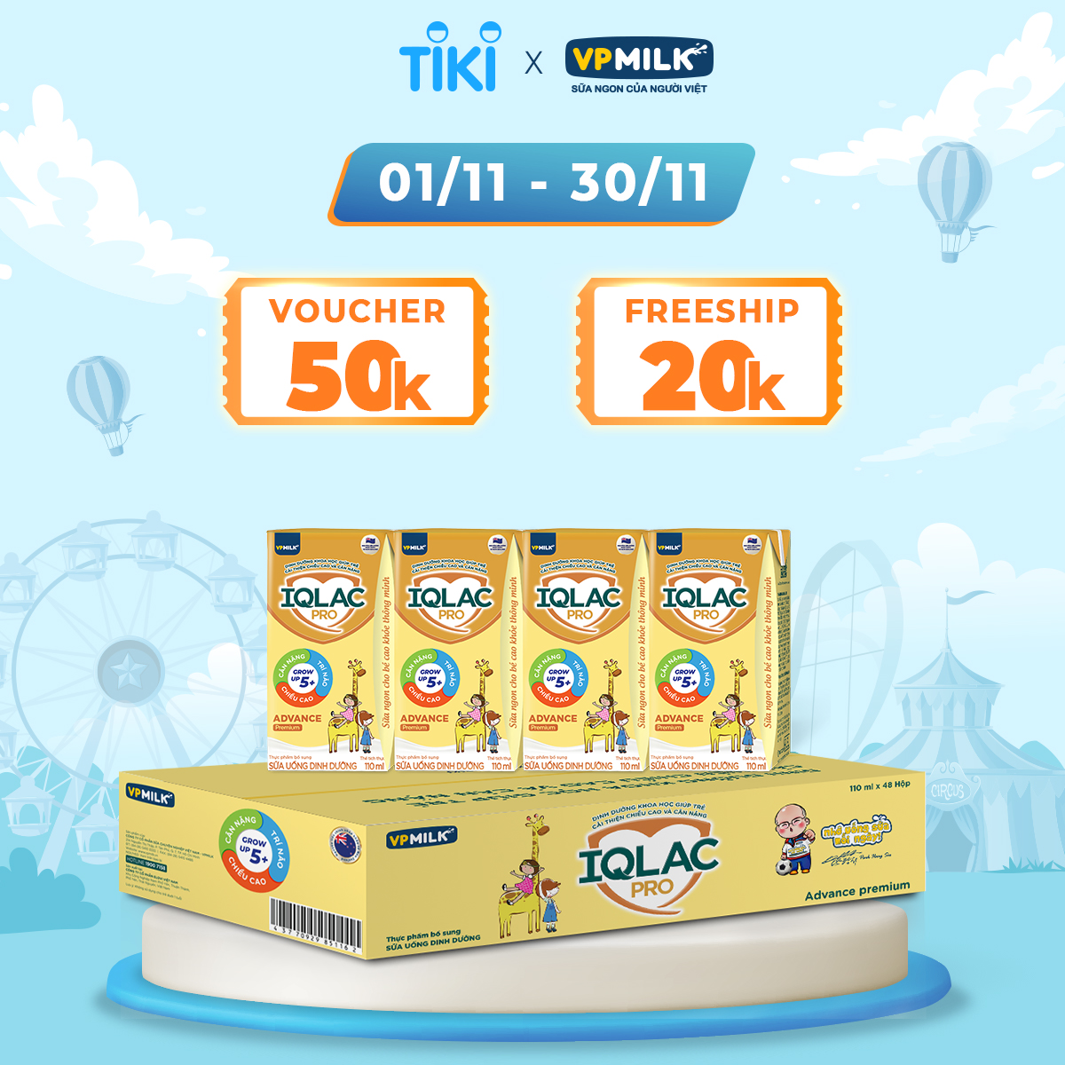Thùng 48 Hộp Sữa Bột Pha Sẵn VPMilk IQLac Pro Advance Premium (110ml/ Hộp)