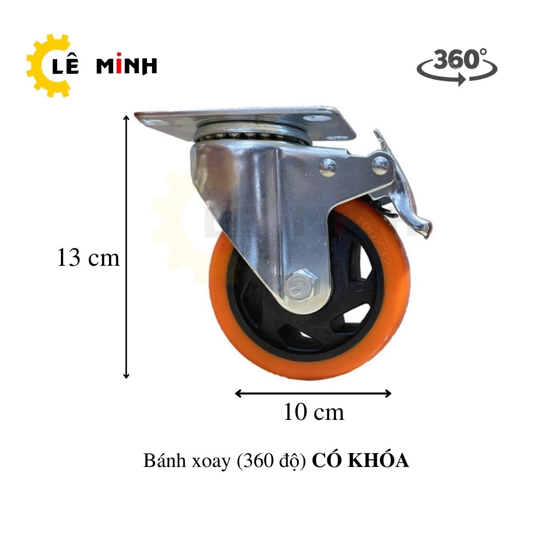 Bánh xe PP Cam 10cm (Mâm nhựa) - Tải trọng 70Kg/1 Bánh