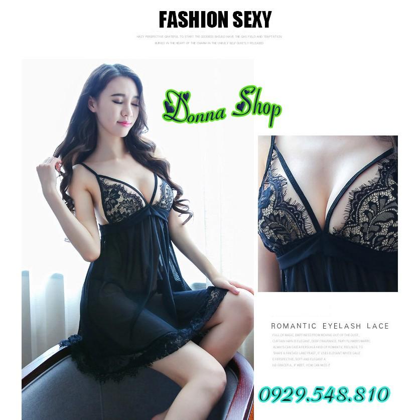 Váy ngủ sexy - Chất liệu voan ren mềm mịn - Mã DN07 màu đen