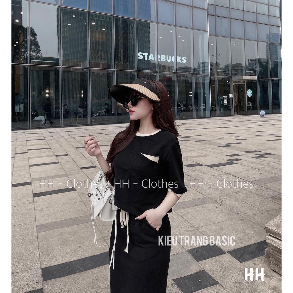 SET ĐI CHƠI, SET BỘ 2 MÓN ÁO THUN CROPTOP CỔ TRÒN TAY NGẮN PHỐI CHÂN VÁY THUN MÀU TÚI LẬT KIỂU CỰC HOT