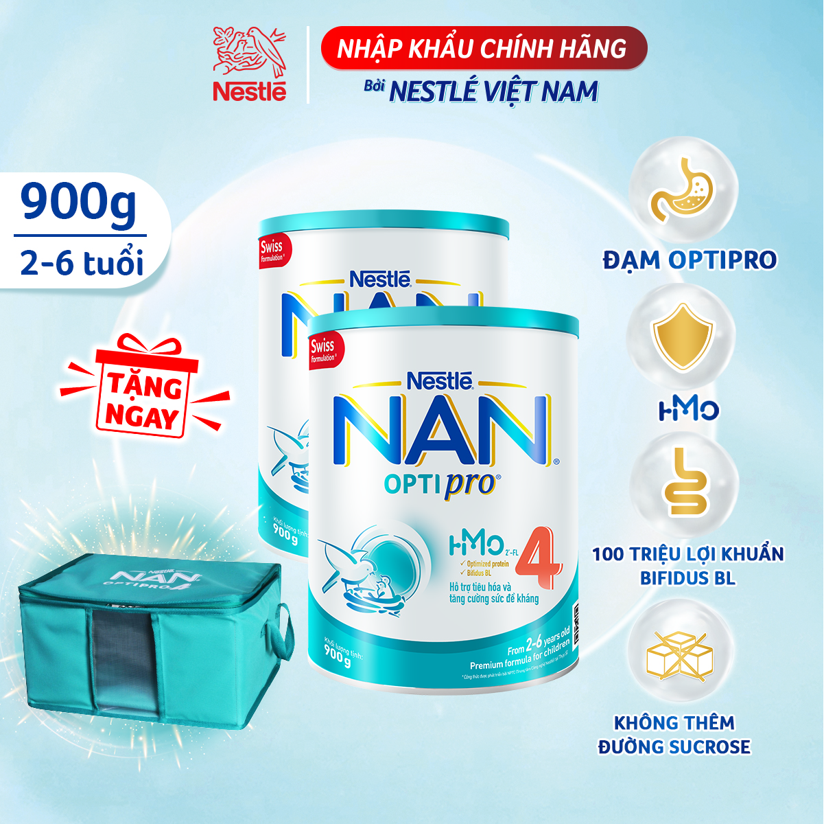 Combo 2 lon NAN OPTIPRO 4 900g + Tặng Thùng đồ đa năng màu xanh dương - Mẫu ngẫu nhiên