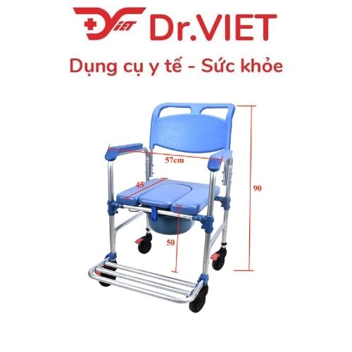 Ghế Bô Vệ Sinh Cho Người Già GBM-017 Có Bánh Xe, Ghế Bô Cho Người Cao Tuổi, Người Bệnh, Ghế Đi Vệ Sinh Có Tay Vịn, Chống
