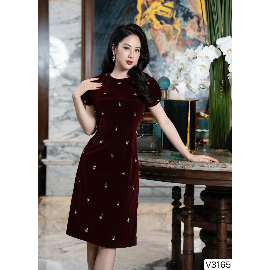 Đầm Thiết Kế Jane Dress Chất Liệu Vải Nhung Cao Cấp Đính Ngọc - Váy Thiết Kế Sang Trọng Thanh Lịch