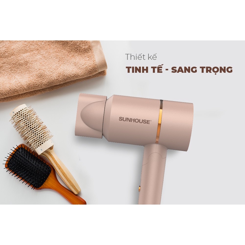 Máy sấy tóc Sunhouse SHD2313 - Công suất 1000W - 2 chế độ sấy ấm và sấy mát làm giảm hư tổn tóc - Tay cầm gấp gọn tiện lợi, Đầu sấy hẹp xoay 360 độ - Bảo hành 12 tháng- hàng chính hãng