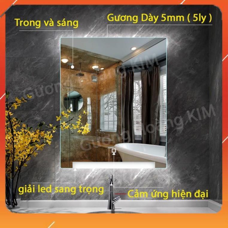 Gương led cảm ứng phòng tắm chữ nhật trang điểm treo tương không viền đèn led thông minh kích thước 60x80 - guonghoangkim mirro